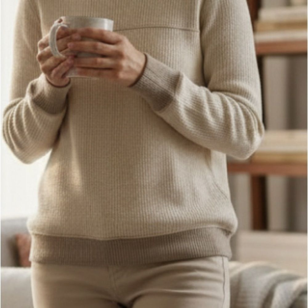 GILLI Lightweight Waffle Knit Long Sleeve Sweater – Neutral Beige